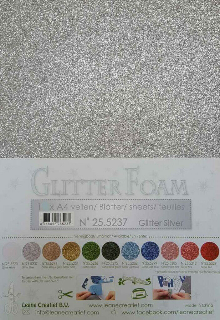 10 FOGLI di foam glitterato A4 silver spessore 1,7 mm MOOSGUMMI