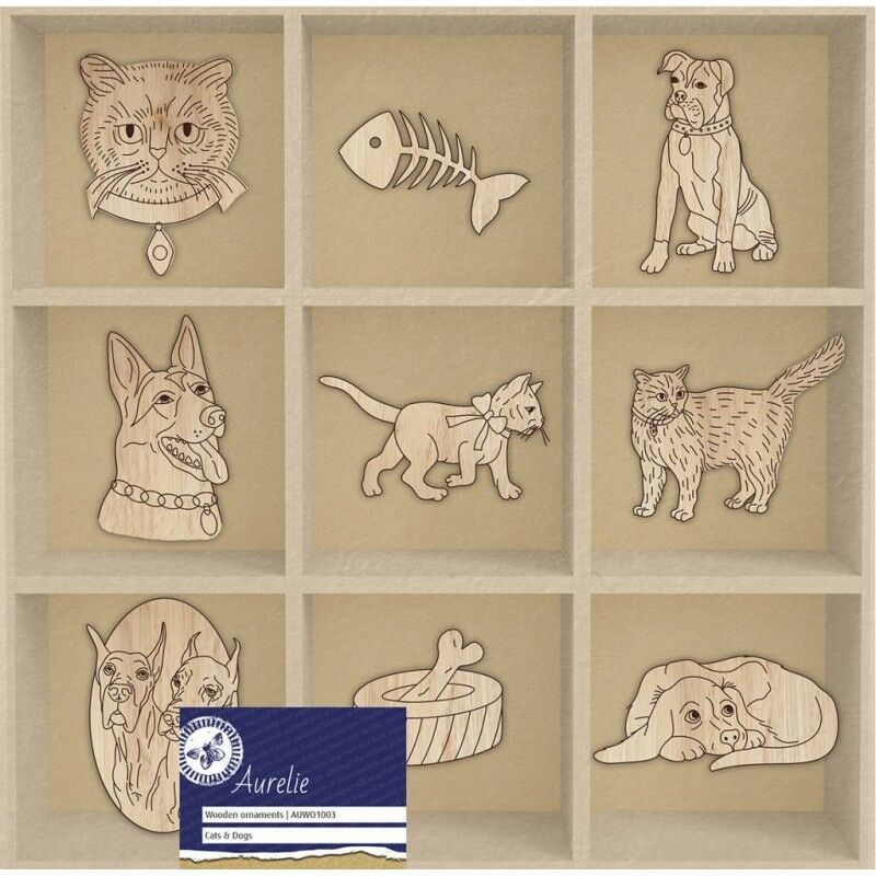 45 decorazioni in legno Aurelie Cats & Dogs ornamenti scrapbooking cani e  gatti - RomaLab